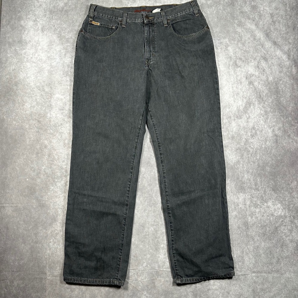 Vintage 90s Eddie Bauer Mens Faded Black Straight Leg Denim Jeans 32x32 Cotton